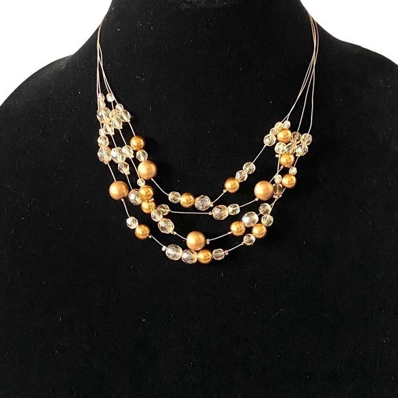 Necklace Faux Pearls Crystals Multiple Strands - Picture 5 of 7